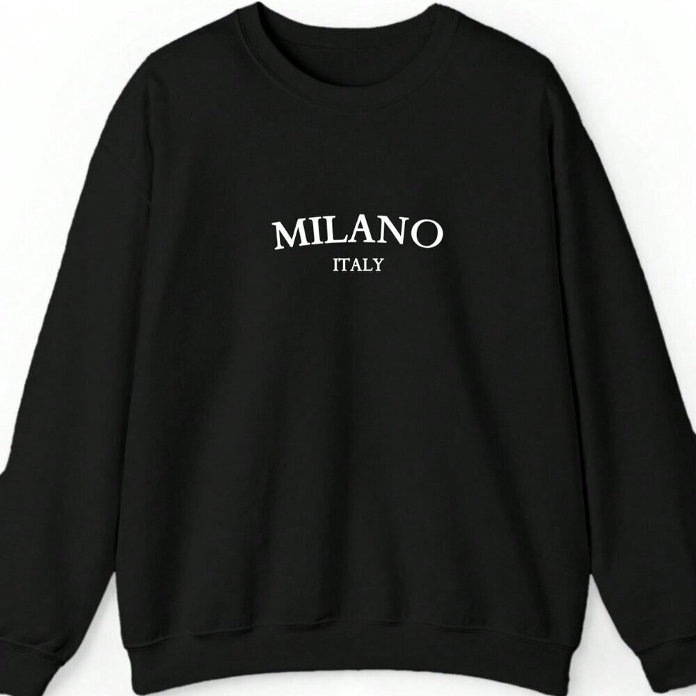 Black Casual Women's Minimalist Milano Italy Print Loose Fit Sweatshirt - Picture 4 of 4